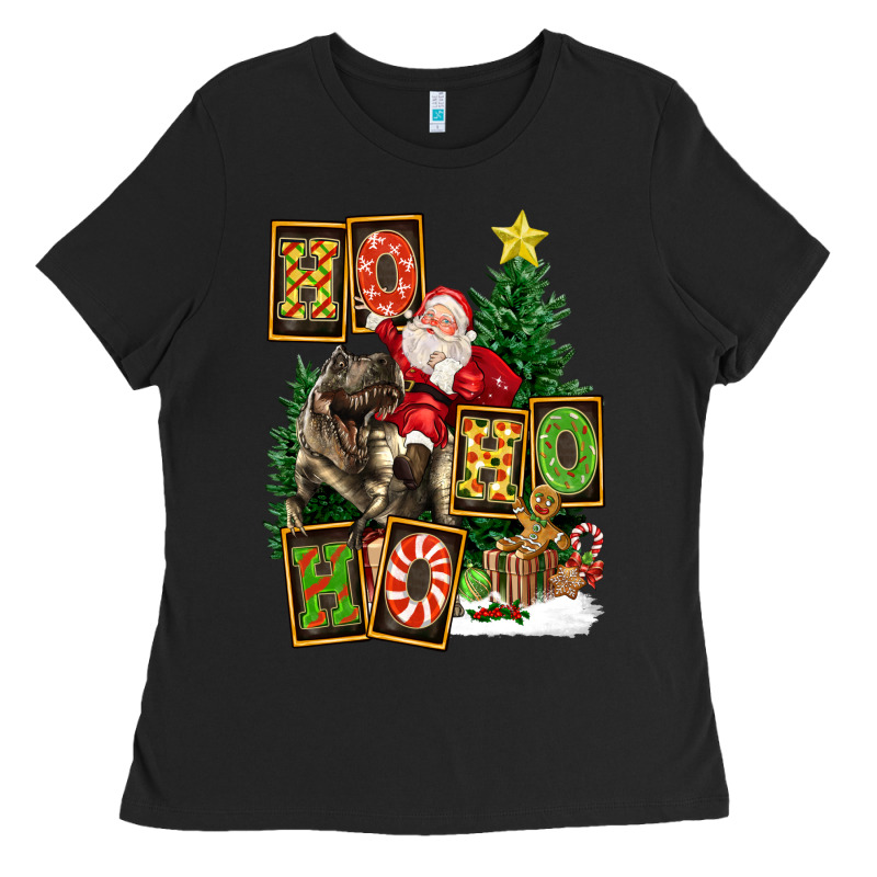 Christmas Trex Ho Ho Ho Santa Ladies Tee by FaDigitalArtStudio | Teevron