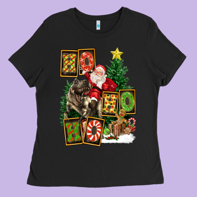 Christmas Trex Ho Ho Ho Santa Ladies Tee Designed By Fadigitalartstudio