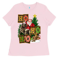 Bubblegum Pink Christmas Trex Ho Ho Ho Santa Ladies Tee - FaDigitalArtStudio