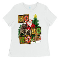 White Christmas Trex Ho Ho Ho Santa Ladies Tee - FaDigitalArtStudio