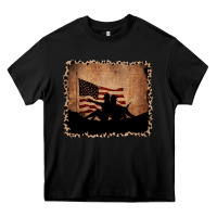 Black America Western Cowboy and Cowgirl Leopard Frame Heavy Core Tee - CowCowDesign