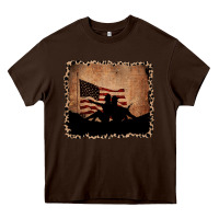 Chocolate Brown America Western Cowboy and Cowgirl Leopard Frame Heavy Core Tee - CowCowDesign