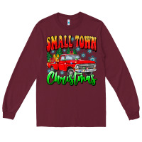 Burgundy Small town Christmas Long Sleeve Tee - CowhideDigitalArt