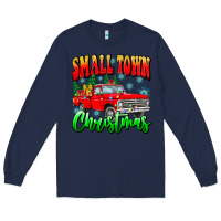 Navy Small town Christmas Long Sleeve Tee - CowhideDigitalArt