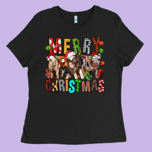 Merry Christmas Pigs Ladies Tee Designed By Fadigitalartstudio