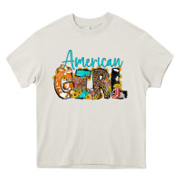 Cream American Girl, western Cowhide Heavy Core Tee - CowCowDesign