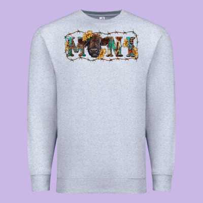 Western Mini Black Highland Calf Premium Sweatshirt Designed By Ranaportraitstore