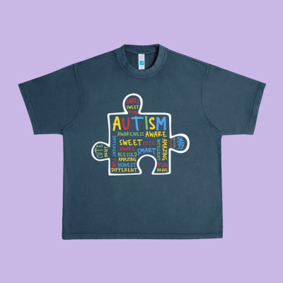 Autism Puzzle Piece Words Autistic Urban Heavy Tee Designed By Cowhidedigitalart