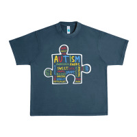 Midnight Navy Autism Puzzle Piece Words Autistic Urban Heavy Tee - CowhideDigitalArt