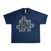 Navy Autism Puzzle Piece Words Autistic Urban Heavy Tee - CowhideDigitalArt