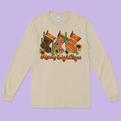 Western Christmas Long Sleeve Tee Designed By Cowhidedigitalart
