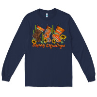 Navy western Christmas Long Sleeve Tee - CowhideDigitalArt