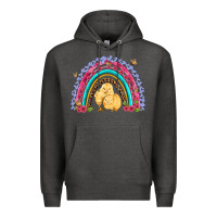 Charcoal Heather easter flowers and butterfly with chicks rainbow Premium Hoodie - Artiststas