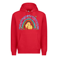 Red easter flowers and butterfly with chicks rainbow Premium Hoodie - Artiststas