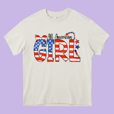 All American Girl Bandana Heavy Core Tee Designed By Cowcowdesign