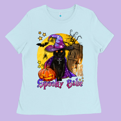 Spooky Babe Black Witch Cat Ladies Tee Designed By Bundleandbundleshop