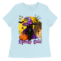 Baby Blue spooky babe black witch cat Ladies Tee - BundleAndBundleShop