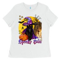White spooky babe black witch cat Ladies Tee - BundleAndBundleShop