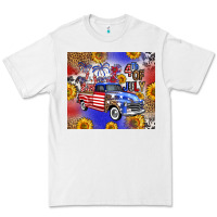 White Fourth Of July Sunflowers Truck Premium Tee - FaDigitalArtStudio