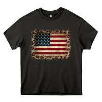 Asphalt America Flag and Leopard Heavy Core Tee - CowCowDesign