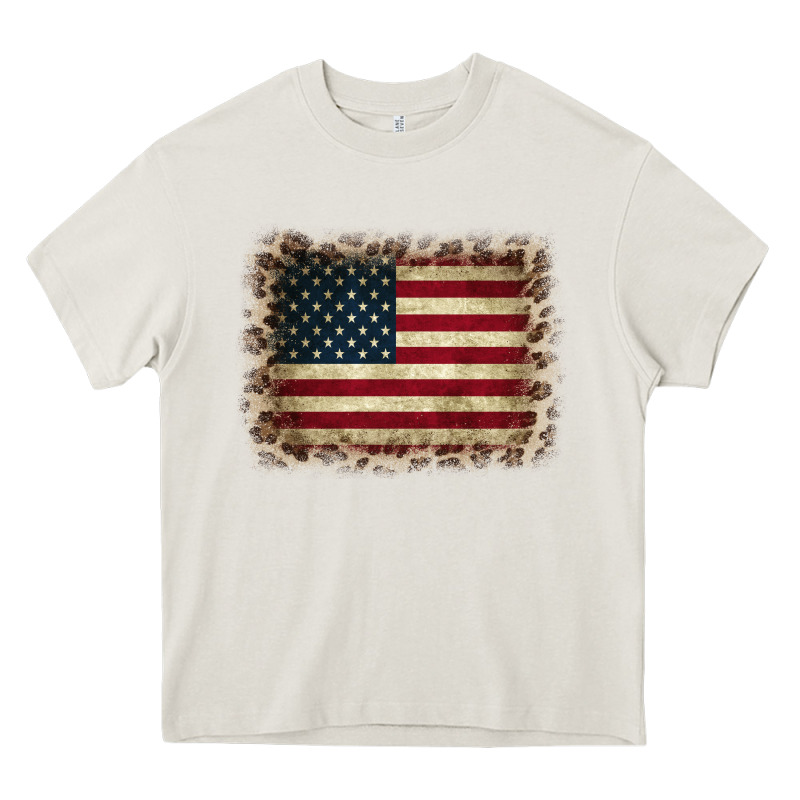 America Flag And Leopard Heavy Core Tee by CowCowDesign | Teevron