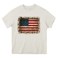 Cream America Flag and Leopard Heavy Core Tee - CowCowDesign