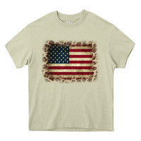 Mossy America Flag and Leopard Heavy Core Tee - CowCowDesign