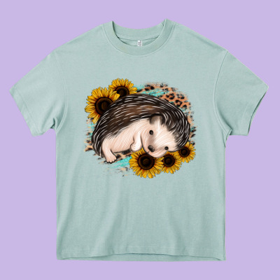 Sleeping Hedgehog Sunflower Leopard Heavy Core Tee Designed By Jasminsmagicworld