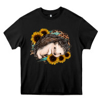 Black sleeping hedgehog sunflower leopard Heavy Core Tee - Jasminsmagicworld