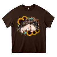 Chocolate Brown sleeping hedgehog sunflower leopard Heavy Core Tee - Jasminsmagicworld