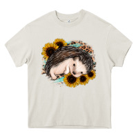Cream sleeping hedgehog sunflower leopard Heavy Core Tee - Jasminsmagicworld