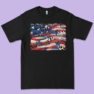 Leopard Glitter American Flag Premium Tee Designed By Fadigitalartstudio