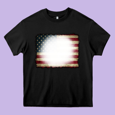 American Flag Bleach Effect Heavy Core Tee Designed By Cowcowdesign