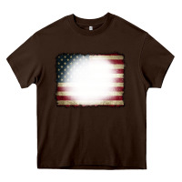 Chocolate Brown American Flag Bleach Effect Heavy Core Tee - CowCowDesign