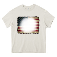 Cream American Flag Bleach Effect Heavy Core Tee - CowCowDesign