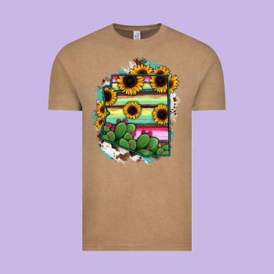Arizona Map Sunflower Cactus Serape Vintage Tee Designed By Ranaportraitstore