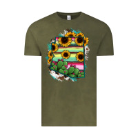 Vintage Olive Arizona Map Sunflower Cactus Serape Vintage Tee - RanaPortraitStore