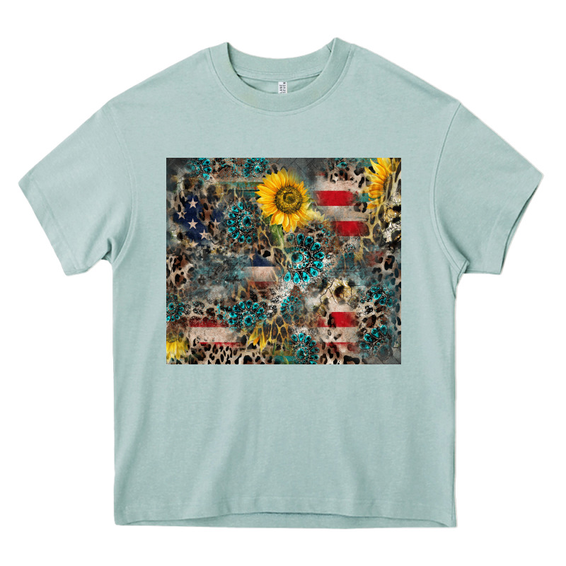 America Flag Leopard Gemstone Sunflower Heavy Core Tee by CowCowDesign | Teevron