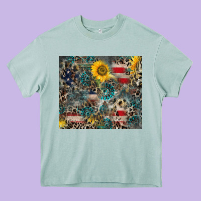 America Flag Leopard Gemstone Sunflower Heavy Core Tee Designed By Cowcowdesign