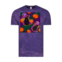 Witchy Cat And Pumpkins Seamless Paternal Vintage Tee | Teevron