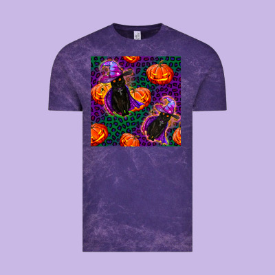 Witchy Cat And Pumpkins Seamless Paternal Vintage Tee Designed By Bundleandbundleshop