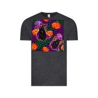 Vintage Black witchy cat and pumpkins seamless paternal Vintage Tee - BundleAndBundleShop