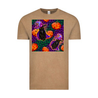 Vintage Coffee witchy cat and pumpkins seamless paternal Vintage Tee - BundleAndBundleShop