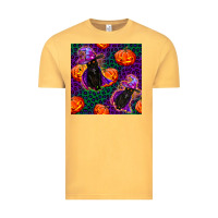 Vintage Mustard witchy cat and pumpkins seamless paternal Vintage Tee - BundleAndBundleShop