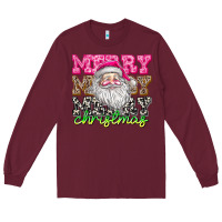 Burgundy merry merry merry christmas Long Sleeve Tee - CowhideDigitalArt