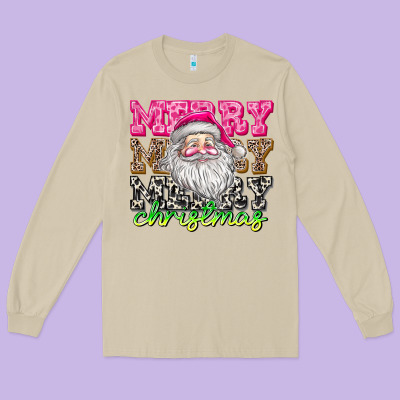 Merry Merry Merry Christmas Long Sleeve Tee Designed By Cowhidedigitalart