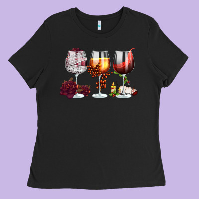 Hallothanksmas Halloween Thanksgiving  Christmas Wine Ladies Tee Designed By Fadigitalartstudio