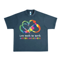 Midnight Navy Love Needs No Words Heart Puzzle Autism Urban Heavy Tee - CowhideDigitalArt