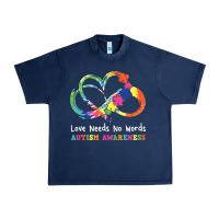 Navy Love Needs No Words Heart Puzzle Autism Urban Heavy Tee - CowhideDigitalArt