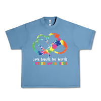 Pebble Blue Love Needs No Words Heart Puzzle Autism Urban Heavy Tee - CowhideDigitalArt